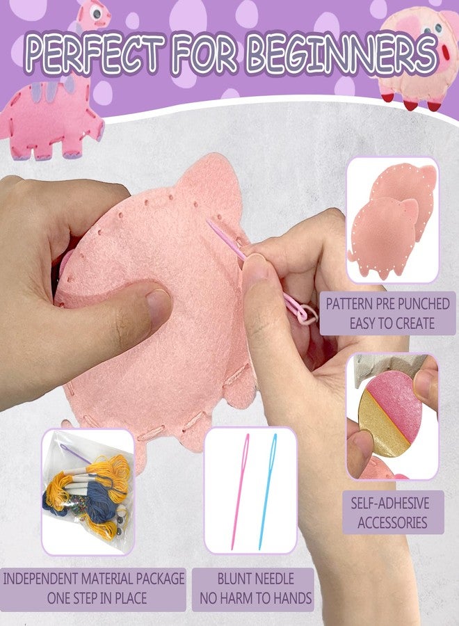 AzReference Kids Sewing Kits for Beginners, 8 Stuffed Animals, Rabbit, Dinosaur Making Easy Felt Sewing Fun Craft Kit, Educational Learn to Sew Gifts for Kids Age 5 6 7 8 9 10 11 12, Instruction & Felt Materials - Image 4